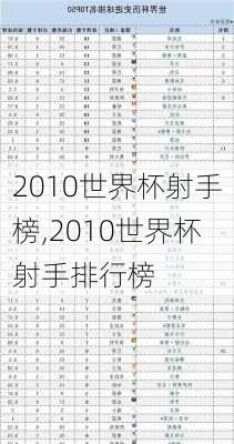 2010世界杯射手榜,2010世界杯射手排行榜