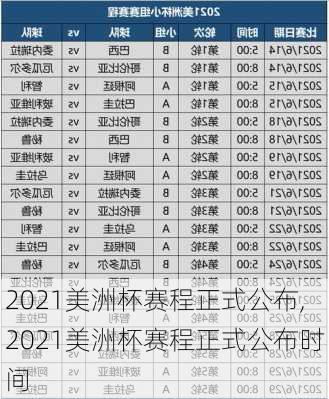 2021美洲杯赛程正式公布,2021美洲杯赛程正式公布时间