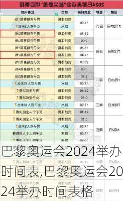 巴黎奥运会2024举办时间表,巴黎奥运会2024举办时间表格