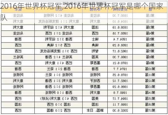 2016年世界杯冠军,2016年世界杯冠军是哪个国家队