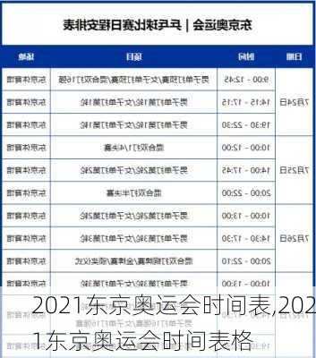 2021东京奥运会时间表,2021东京奥运会时间表格