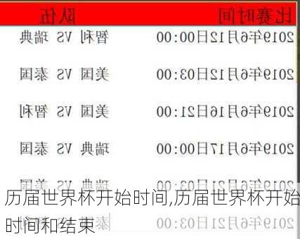 历届世界杯开始时间,历届世界杯开始时间和结束
