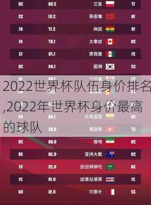 2022世界杯队伍身价排名,2022年世界杯身价最高的球队