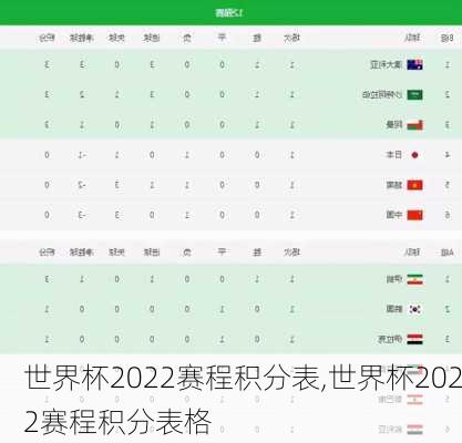 世界杯2022赛程积分表,世界杯2022赛程积分表格