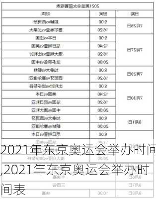 2021年东京奥运会举办时间,2021年东京奥运会举办时间表