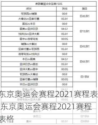 东京奥运会赛程2021赛程表,东京奥运会赛程2021赛程表格