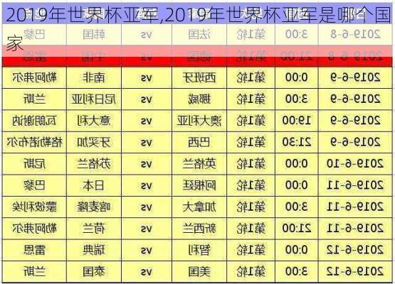 2019年世界杯亚军,2019年世界杯亚军是哪个国家