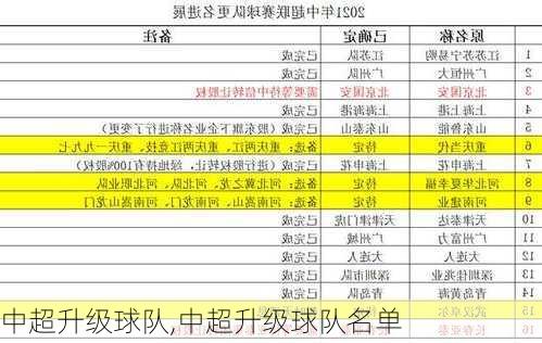 中超升级球队,中超升级球队名单