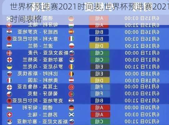 世界杯预选赛2021时间表,世界杯预选赛2021时间表格