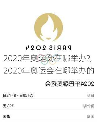 2020年奥运会在哪举办?,2020年奥运会在哪举办的