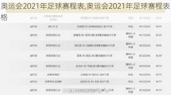 奥运会2021年足球赛程表,奥运会2021年足球赛程表格