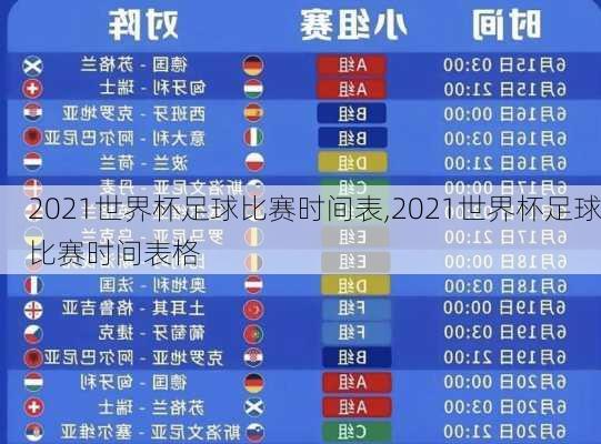 2021世界杯足球比赛时间表,2021世界杯足球比赛时间表格