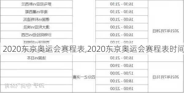 2020东京奥运会赛程表,2020东京奥运会赛程表时间