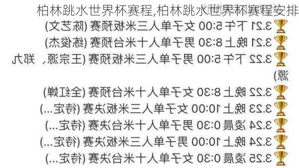 柏林跳水世界杯赛程,柏林跳水世界杯赛程安排