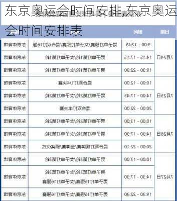 东京奥运会时间安排,东京奥运会时间安排表