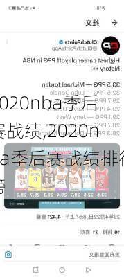 2020nba季后赛战绩,2020nba季后赛战绩排行榜