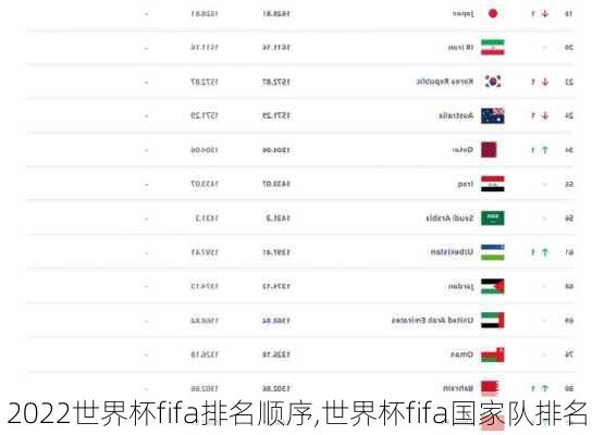 2022世界杯fifa排名顺序,世界杯fifa国家队排名