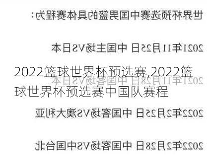 2022篮球世界杯预选赛,2022篮球世界杯预选赛中国队赛程