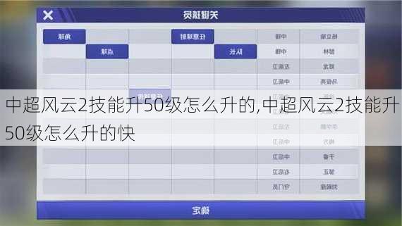 中超风云2技能升50级怎么升的,中超风云2技能升50级怎么升的快