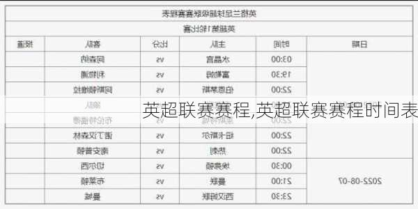 英超联赛赛程,英超联赛赛程时间表