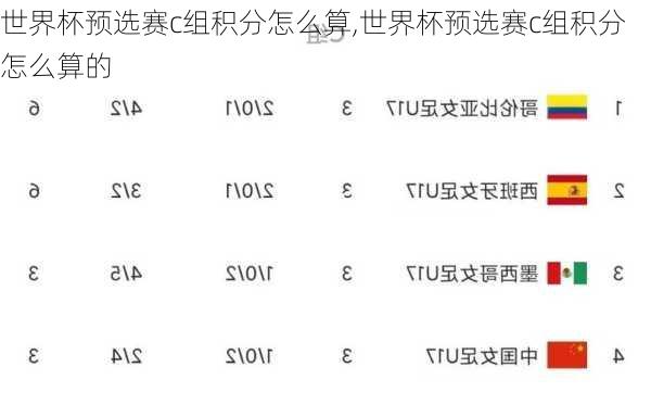 世界杯预选赛c组积分怎么算,世界杯预选赛c组积分怎么算的