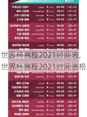 世界杯赛程2021时间表,世界杯赛程2021时间表格