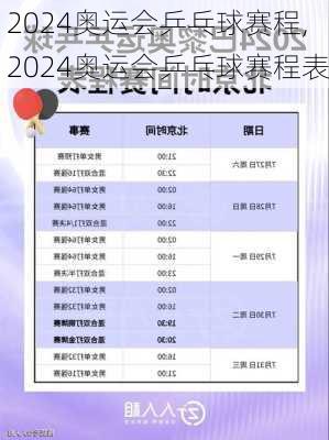 2024奥运会乒乓球赛程,2024奥运会乒乓球赛程表