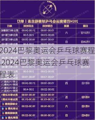 2024巴黎奥运会乒乓球赛程,2024巴黎奥运会乒乓球赛程表