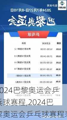 2024巴黎奥运会乒乓球赛程,2024巴黎奥运会乒乓球赛程表