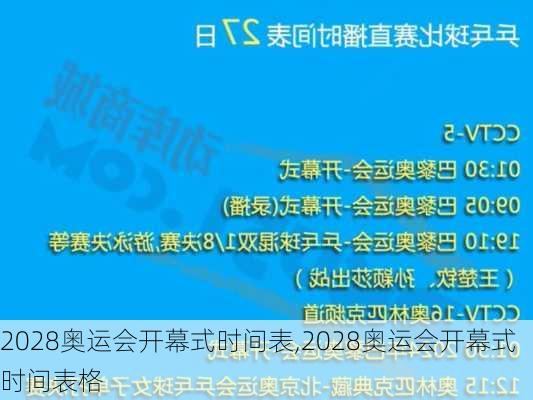 2028奥运会开幕式时间表,2028奥运会开幕式时间表格