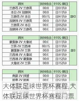 大体联足球世界杯赛程,大体联足球世界杯赛程门票