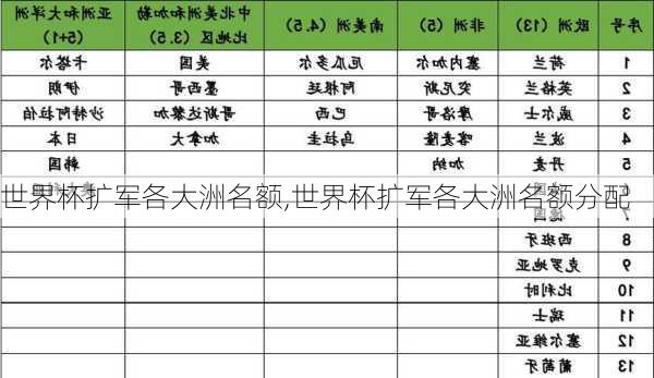 世界杯扩军各大洲名额,世界杯扩军各大洲名额分配