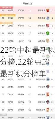 22轮中超最新积分榜,22轮中超最新积分榜单