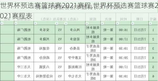 世界杯预选赛篮球赛2021赛程,世界杯预选赛篮球赛2021赛程表