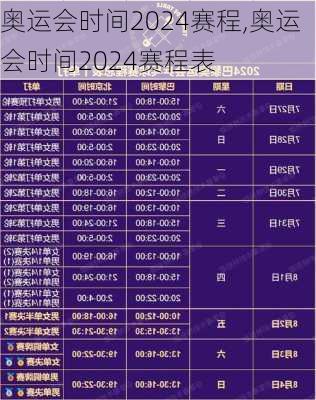 奥运会时间2024赛程,奥运会时间2024赛程表