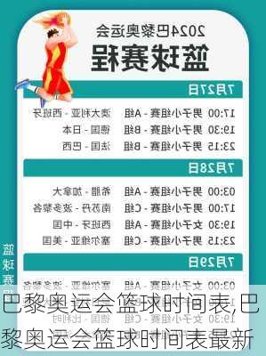 巴黎奥运会篮球时间表,巴黎奥运会篮球时间表最新