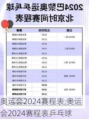 奥运会2024赛程表,奥运会2024赛程表乒乓球