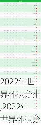 2022年世界杯积分排名,2022年世界杯积分榜