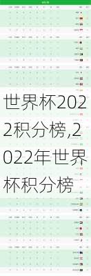 世界杯2022积分榜,2022年世界杯积分榜