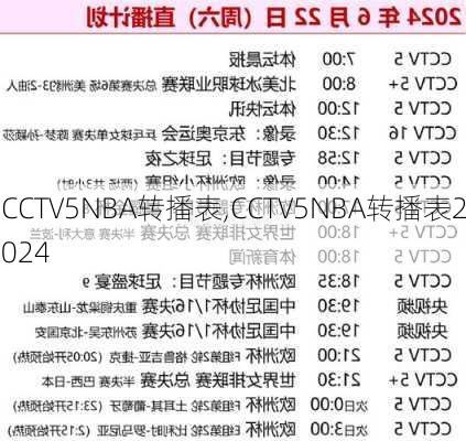 CCTV5NBA转播表,CCTV5NBA转播表2024