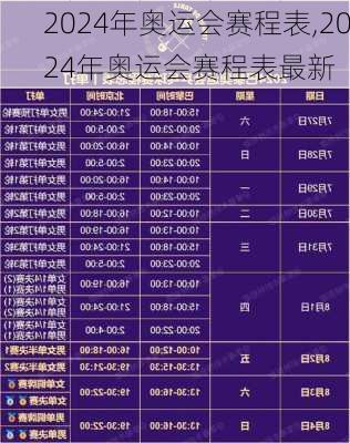 2024年奥运会赛程表,2024年奥运会赛程表最新